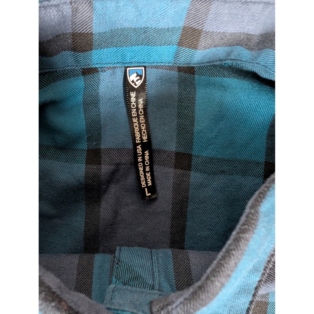 Kuhl Womens Blue Plaid Flannel Pullover Henley Shirt Long Sleeve Mountain Top - Picture 7 of 10